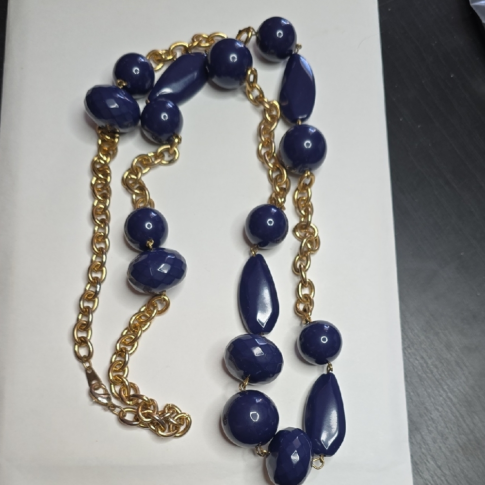 Bohemian Gold and Blue Beaded Necklace
